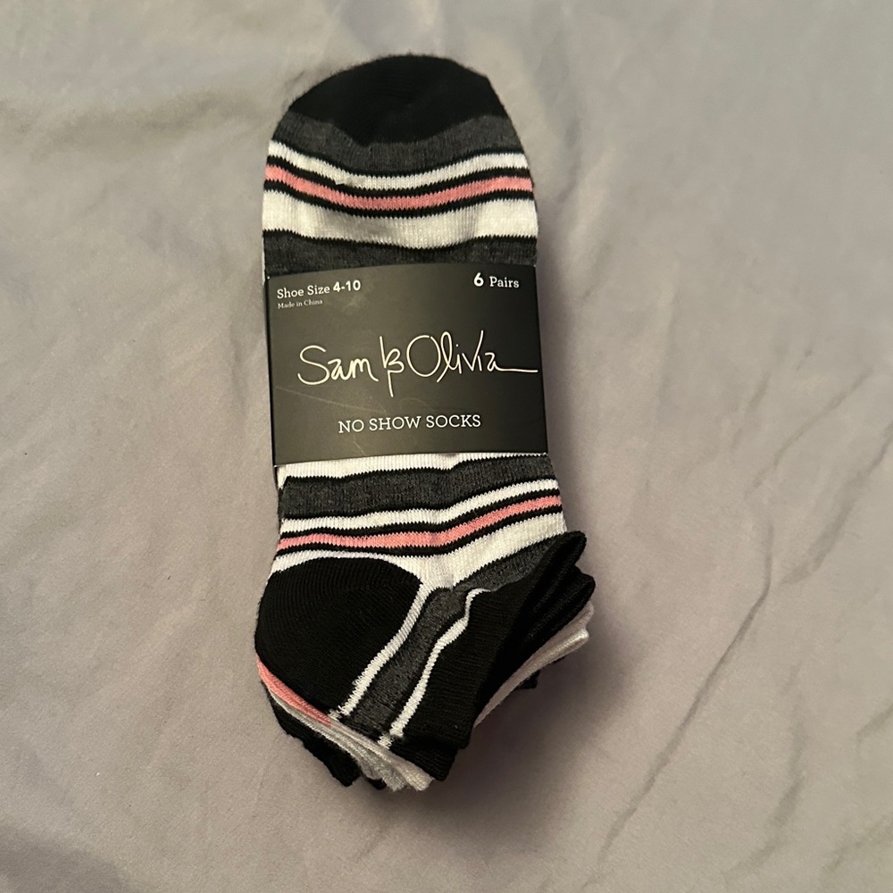 Sam & Olivia Black and Pink Striped No Show Socks - 6 Pack